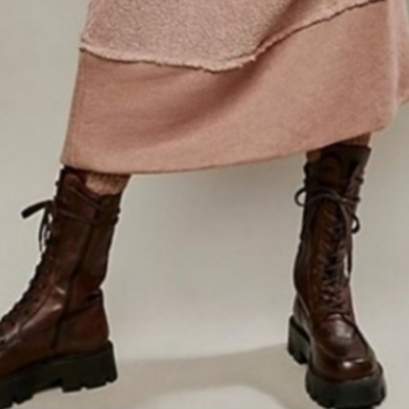 Free People Jones Lug Sole Lace Up Boots Burgundy 10 - Picture 6 of 11